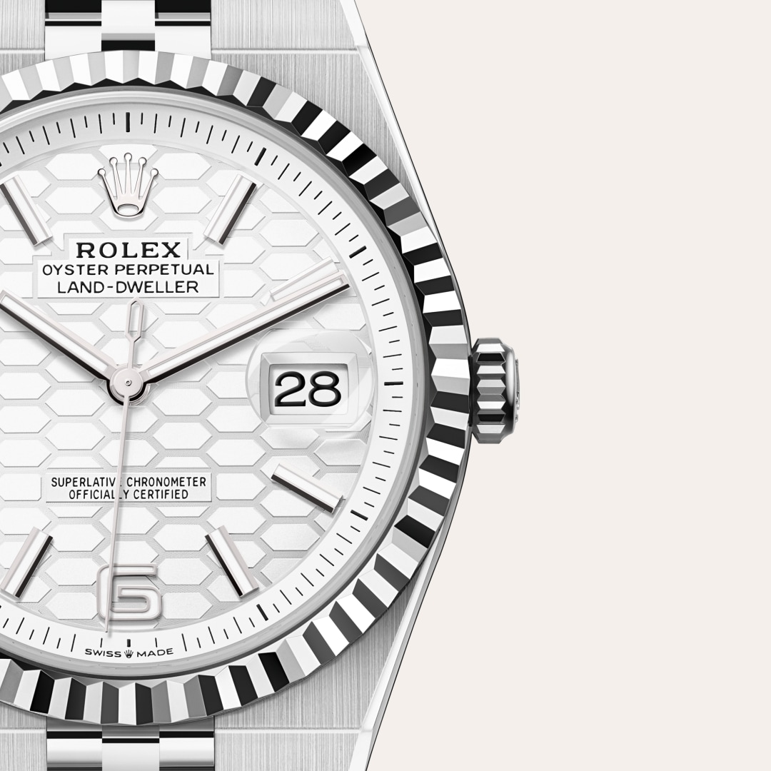 rolex Land-Dweller in White Rolesor - combination of Oystersteel and white gold, M127334-0001 - Globaltimepieces