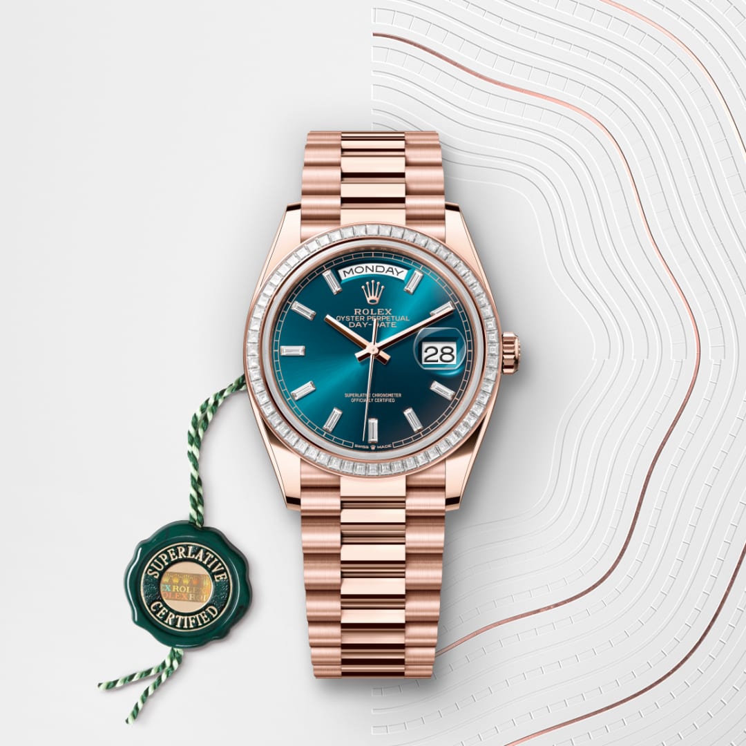 rolex Day-Date in 18 ct Everose gold, M128395TBR-0032 - Globaltimepieces